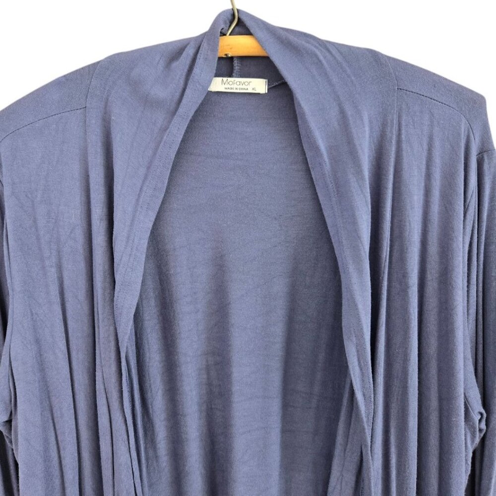 Mofavor Womens Blue Open-Front Ruffle Hem Cardigan XL Lightweight Drape - Picture 3 of 6